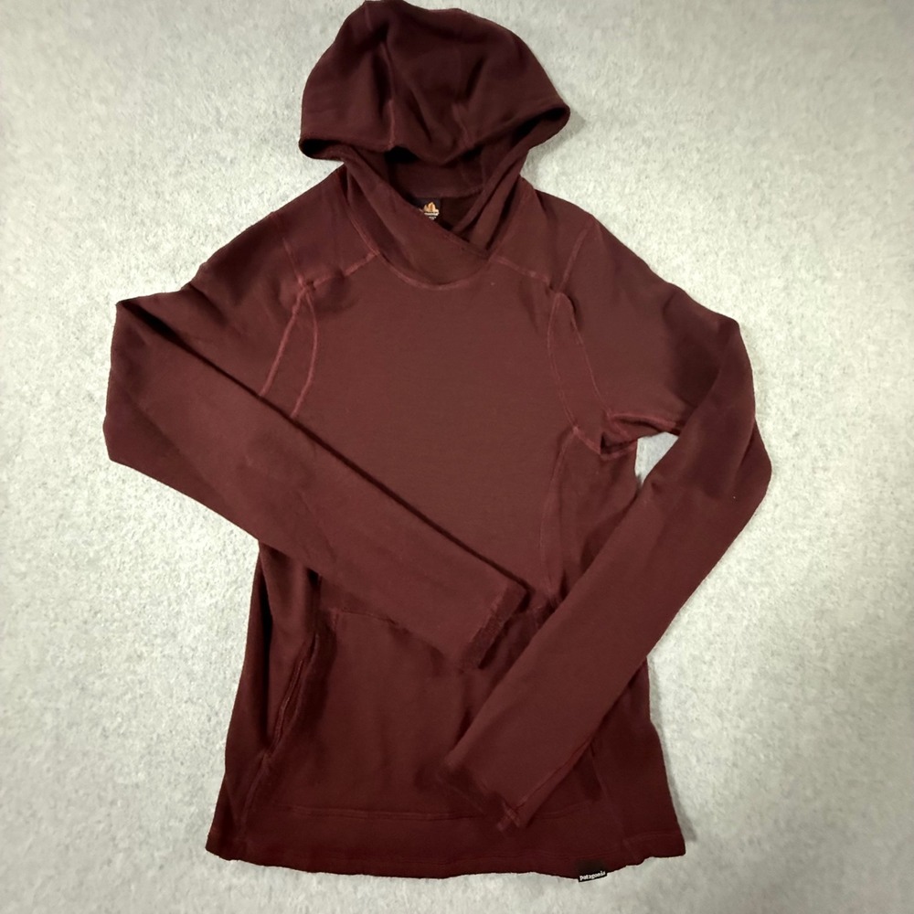 Patagonia Performance Baselayer Wool 1 Hoodie Burgundy Merino Wool Womens Medium